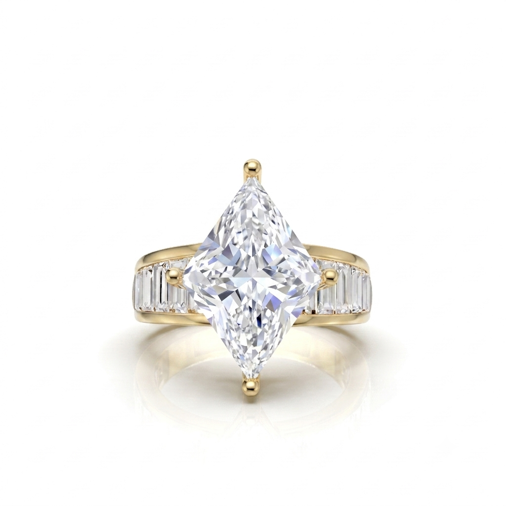 2.54cts Lab Grown - G Color - VS1 Lozenge Step Cut 14K Yellow Gold Engagement Ring