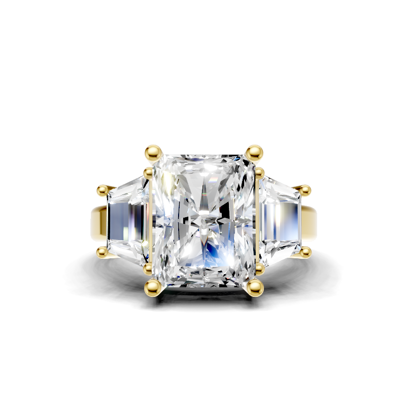 5cts Lab Grown E Color VVS2 Emerald Trapezoid Diamond 14K Yellow Gold Engagement Ring